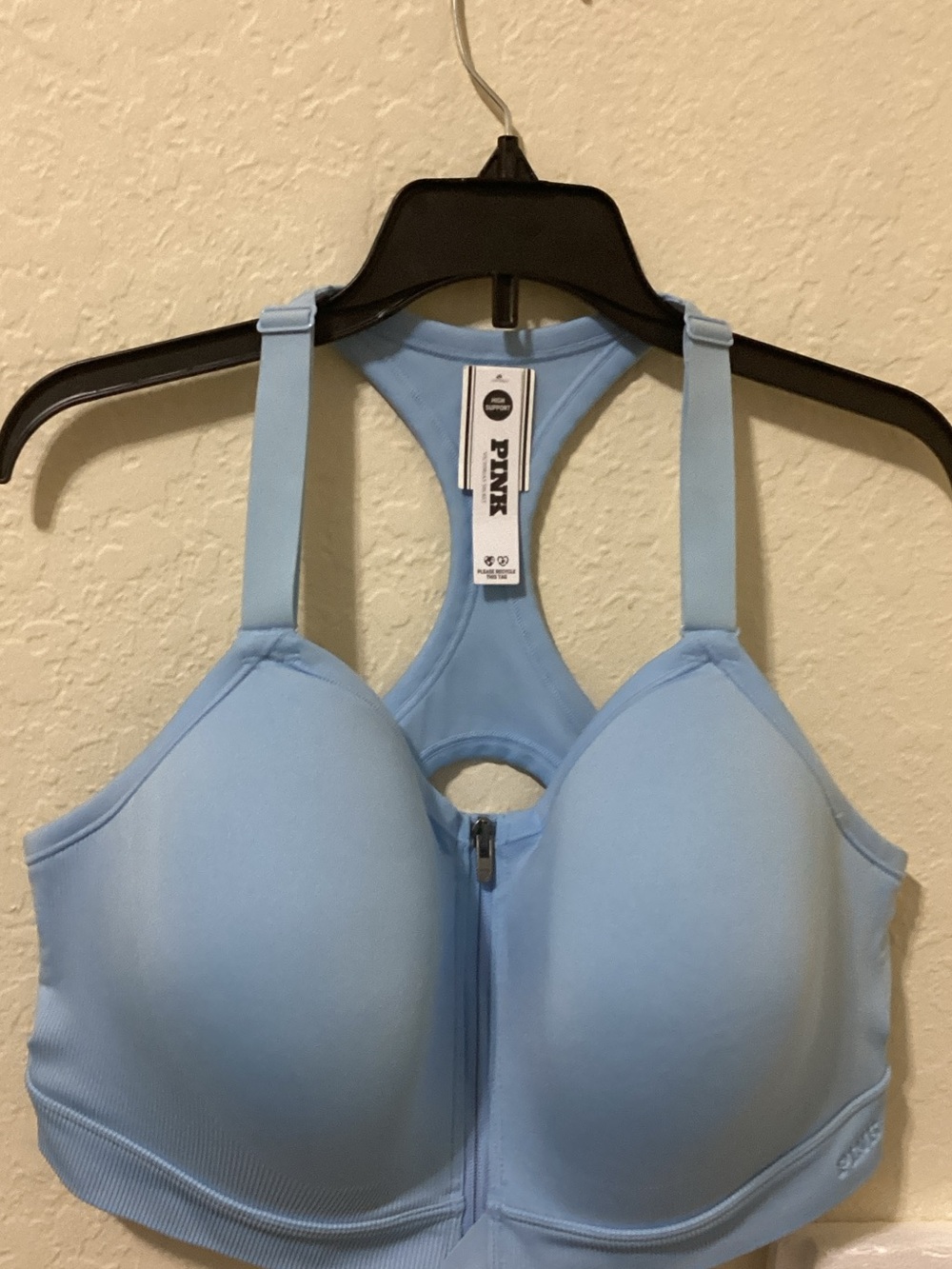 PINK Victoria's Secret Light Blue Front-Zip Racerback Sports Bra